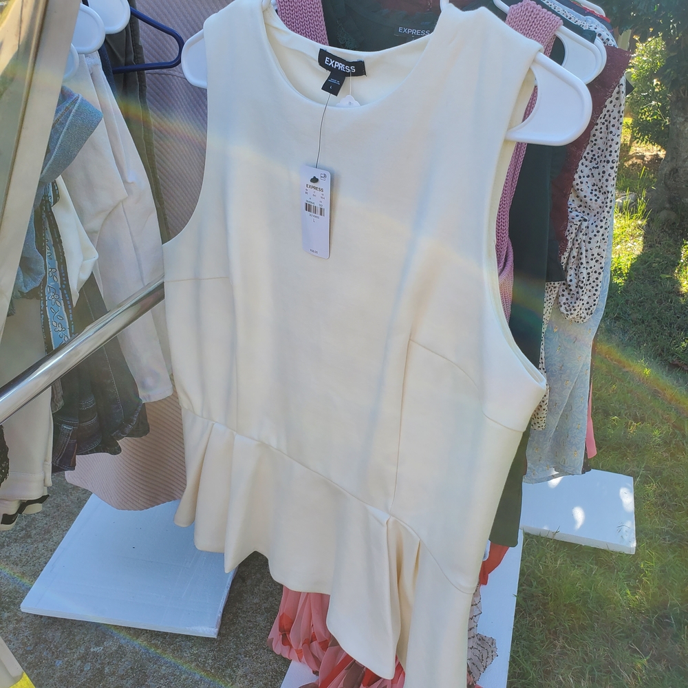 Express Ivory Sleeveless Peplum Blouse